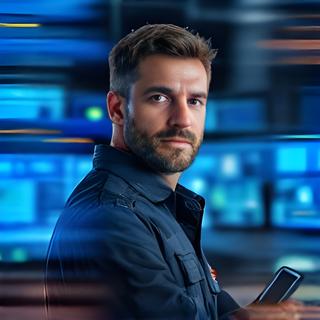 Thomas Frei in der Logistiksteuerung mit Monitoren, Lieferplänen und Silobetrieb im Hintergrund